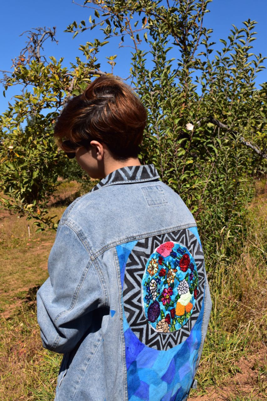 Custom Painted Hand Made Denim Jacket L Traditional Girl Head Tattoo Design  | eBay